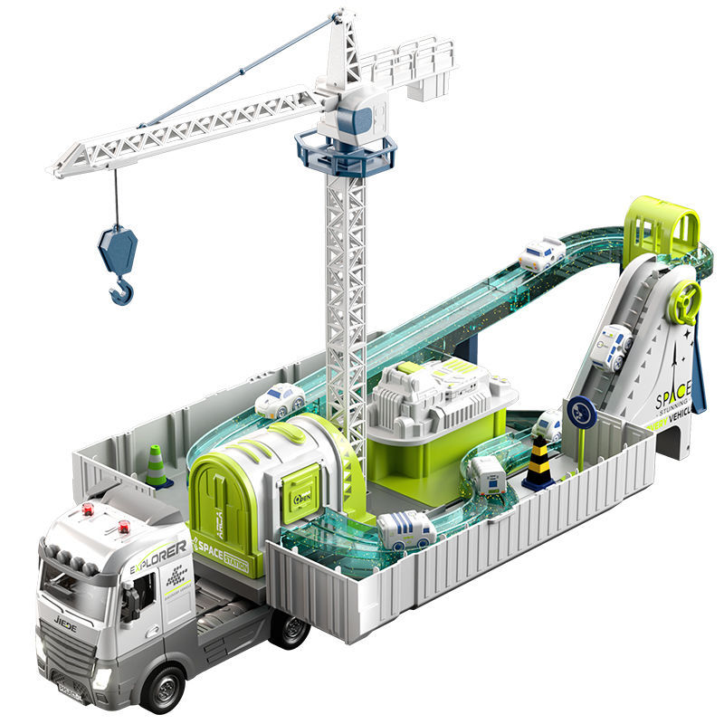 Large Kids Alloy Container Truck Crane Toy Set Climbing Stairs Engineering Play