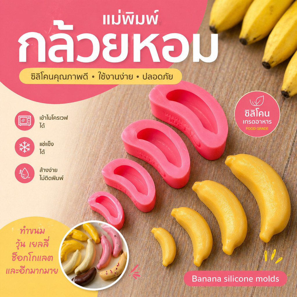 ม่พิมพ์ซิลิโคนรูปกล้วย 🍌 พิมพ์วุ้น เจลลี่ ช็อกโกแลต Food Grade ไม่ติดพิมพ์