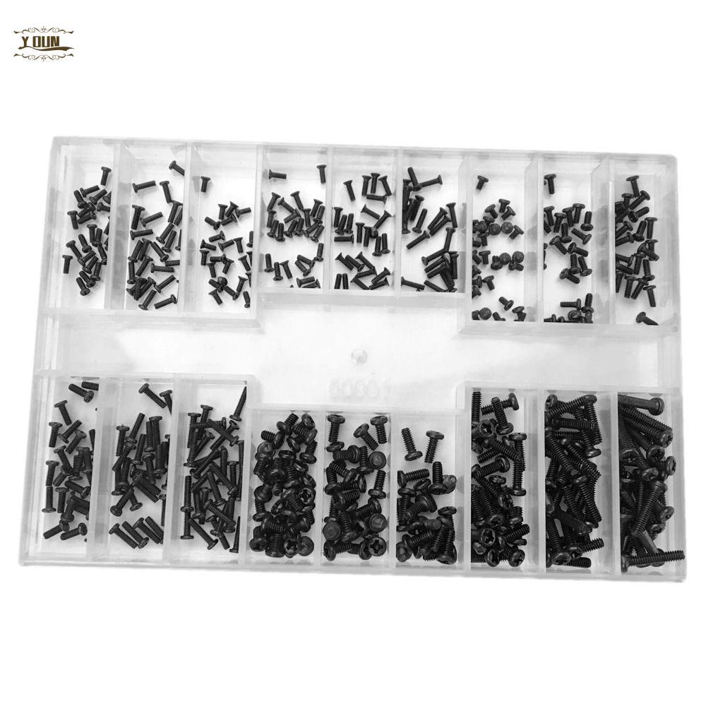 IIVEYOUNG สกรูขนาดเล็ก, 18 ชนิด Black Mini Screw Assortment Kit, เครื่องมือบํารุงรักษา M1.2 / M1.4 / M2.0 Stainless Steel Micro Screws Set Watches