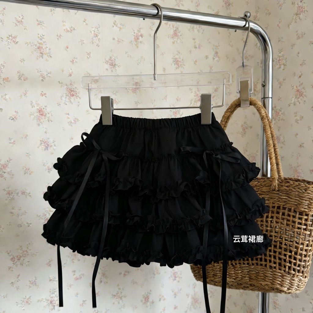 Bichun Summer Culture Asian Cake 2026 Puffy Anti-glare Puff Skirt Black Four Seasons Short Skirt A3X