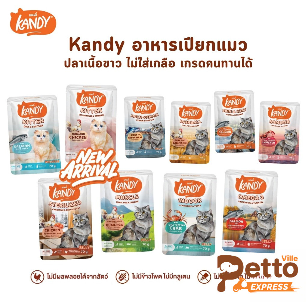 Kandy แคนดี้ อาหารเปียกแมว ไม่ใส่เกลือ ผลิตจากปลาเนื้อขาว ขนาด 70 กรัม