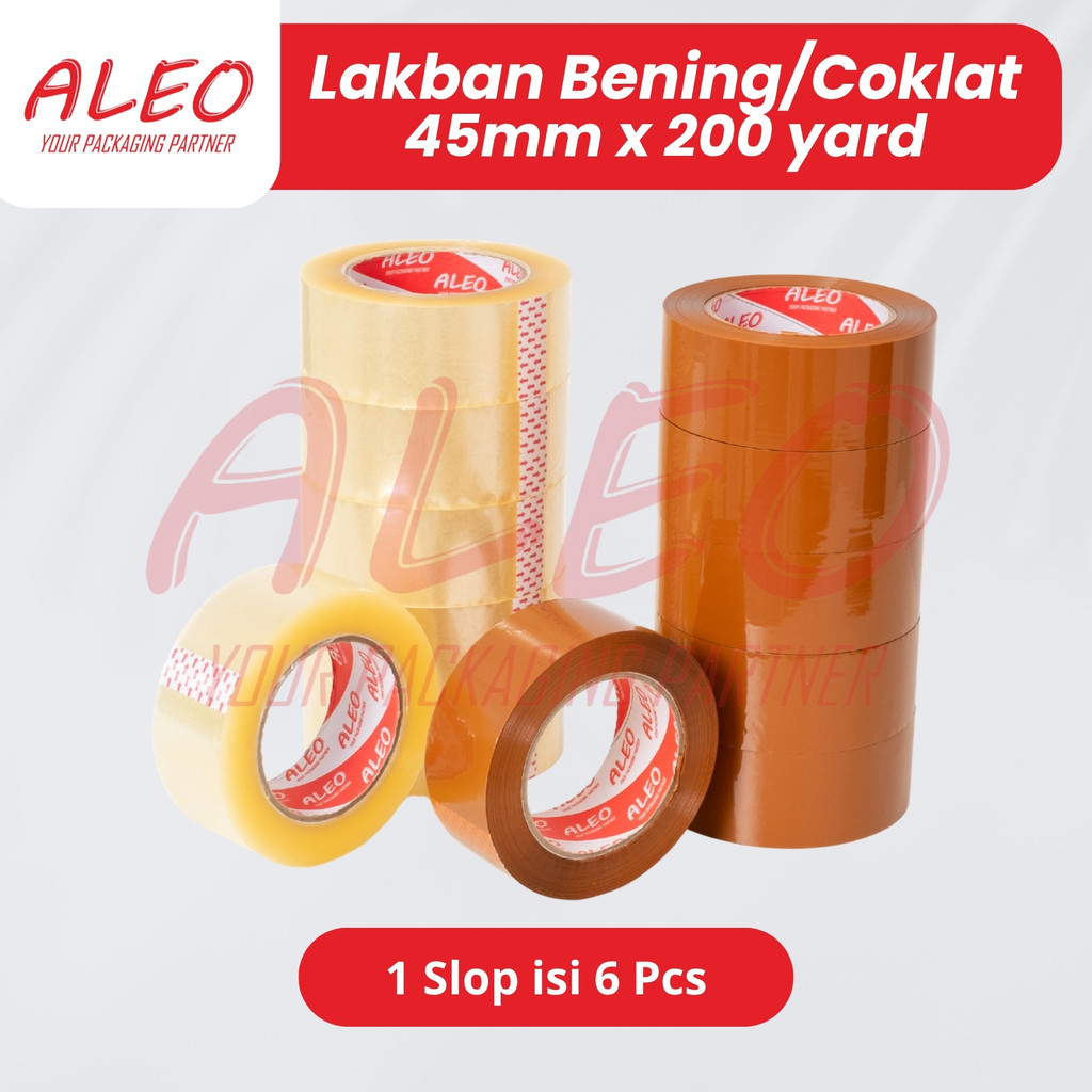 1 SLOP CONTAINS 6 PCS Clear Duct Tape 45mm x 200 Yard - เทปท่อสีน้ําตาล 45mm x 200 Yard ALEO
