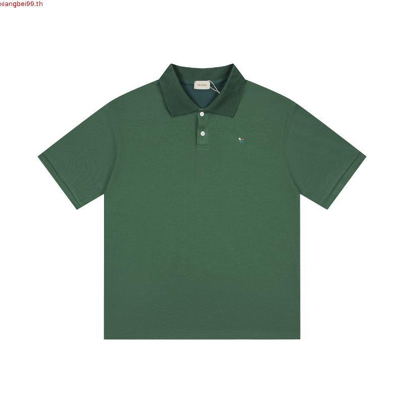คุณภาพสูง Aim888 Le88 D88e Street Retro Lapel หลวมสบายๆผ้าฝ้ายแขนสั้นเสื้อยืดเสื้อโปโล