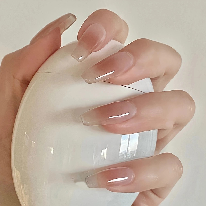 R565 เล็บปลอม แบบยาว พิมพ์ลาย สีขาวใส แบบถอดออกได้ แฟชั่นฤดูใบไม้ผลิ และฤดูร้อน สําหรับตกแต่งเล็บ