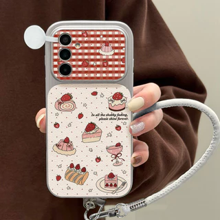 INS เคสไอโฟน for Samsung A07 A17 A56 A55 A54 A36 A16 A05S S23 S24 S25 Ultra S25 FE Cartoon Cake หรูหรา วัสดุหนังแกะผสม