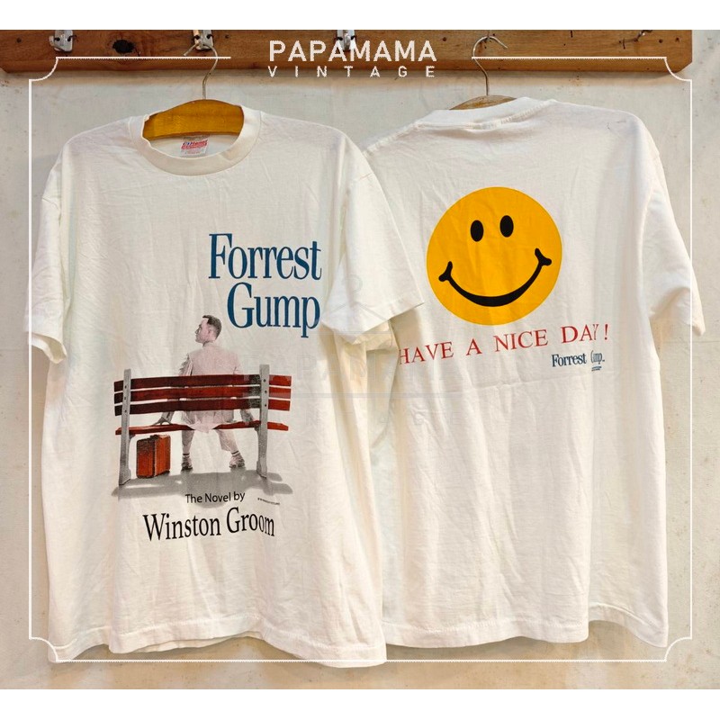 [ Forrest Gump ] movie Promo t-shirt @1994 ผ้า100 ฟอกนุ่ม เสื้อหนัง papamama vintage