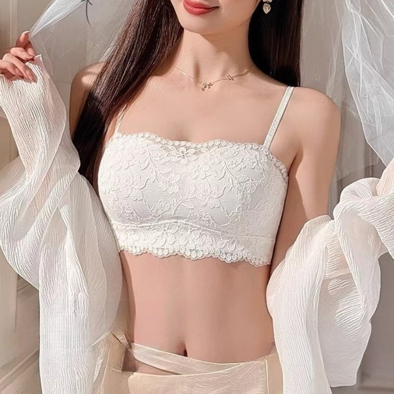 ลูกไม้หลอดด้านบนชุดชั้นในสตรีหน้าอกเล็กรวบรวมดูขนาดใหญ่น้ําหนักเบาป้องกันแสงสะท้อนไม่มีแหวนเหล็ก ชุดชั้นใน