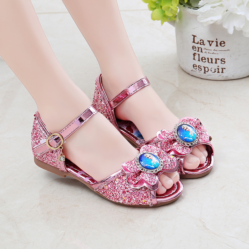 Sweet Bowknot หนังเปิดนิ้วเท้ารองเท้าแตะ Shining Rhinestones Soft Sole Anti-slippery เด็กรองเท้าเจ้าหญิง 3-16 ปี
