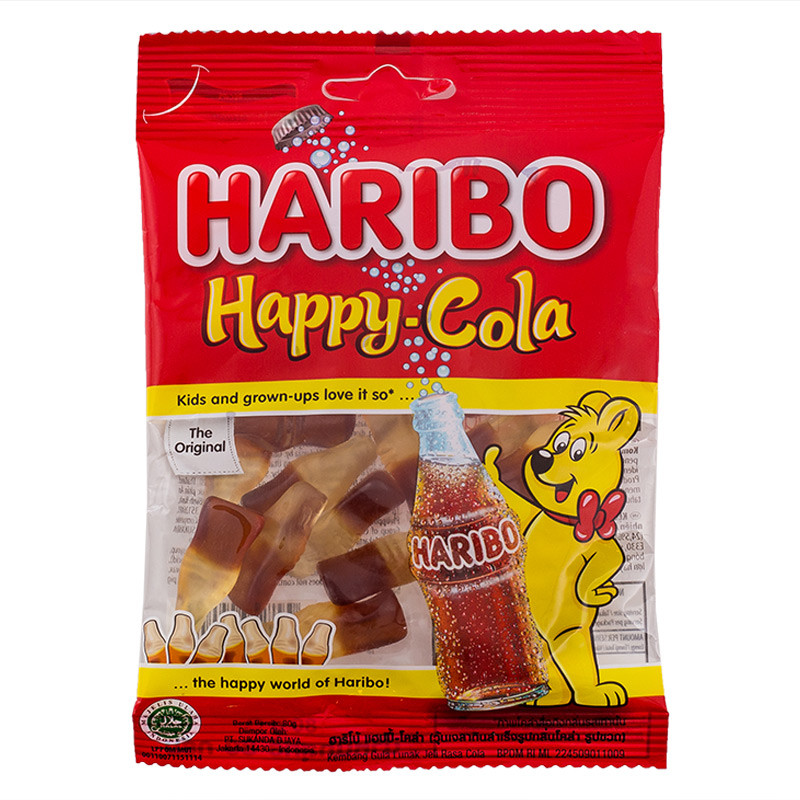 ฮาริโบ้กัมมี่กลิ่นโคล่ารูปขวด 80กรัม Haribo Happy Gummy 80g. [หมายเลขบาร์โค้ด 8691216090446 ]