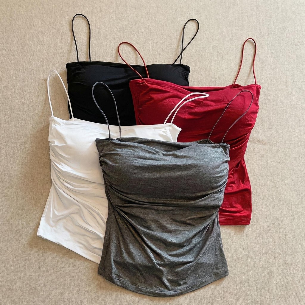 เสื้อสายเดี่ยวบางบาง คอหัวใจเล็ก แต่งร่องข้าง ผ้าอ่อนนุ่ม ใส่สบาย เหมาะใส่ในเสื้อคลุมหรือใส่เดี่ยวได้ qn-06