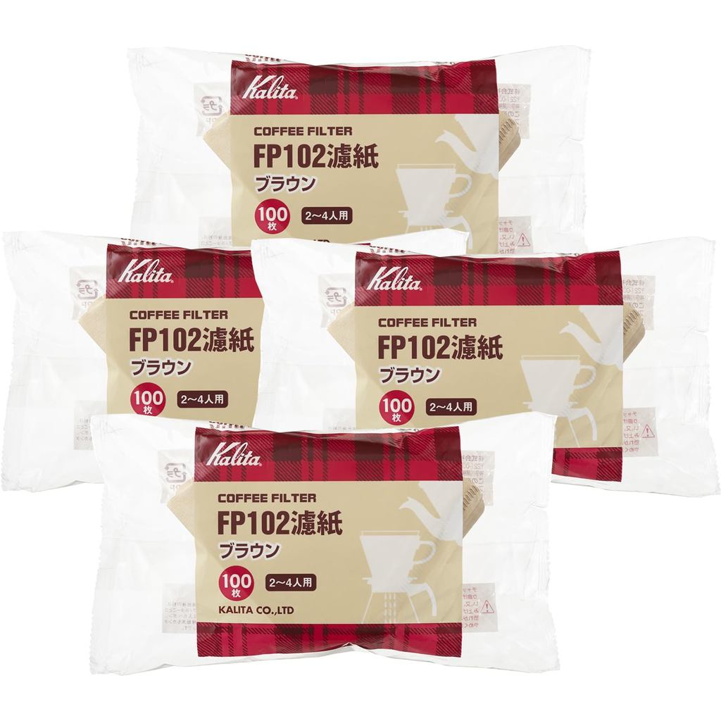 Kalita FP102 coffee filter paper for 2–4 people, 100 sheets, brown, #13129 — set of 4