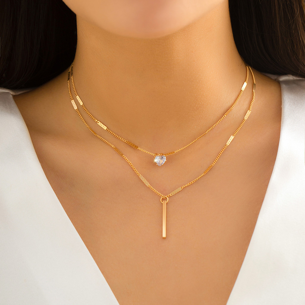 As tendcias do 2 ชั้นสร้อยคอสร้อยคอคริสตัลจี้หัวใจ – ผู้หญิงอินเทรนด์s แฟชั่นเครื่องประดับของขวัญ
