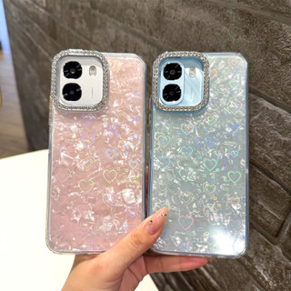 เคส OPPO A6 A5 Pro 5G เคส OPPO A6S 5G A6C A6 A6X A6t Pro ลวดลายเปลือกมันวาว เคสโทรศัพท์กันกระแทกกลิตเตอร์ลายหอย ลวดลายหัวใจออโรร่าพร้อมกรอบเลนส์เพชร เคสลายด้านสุดหรู