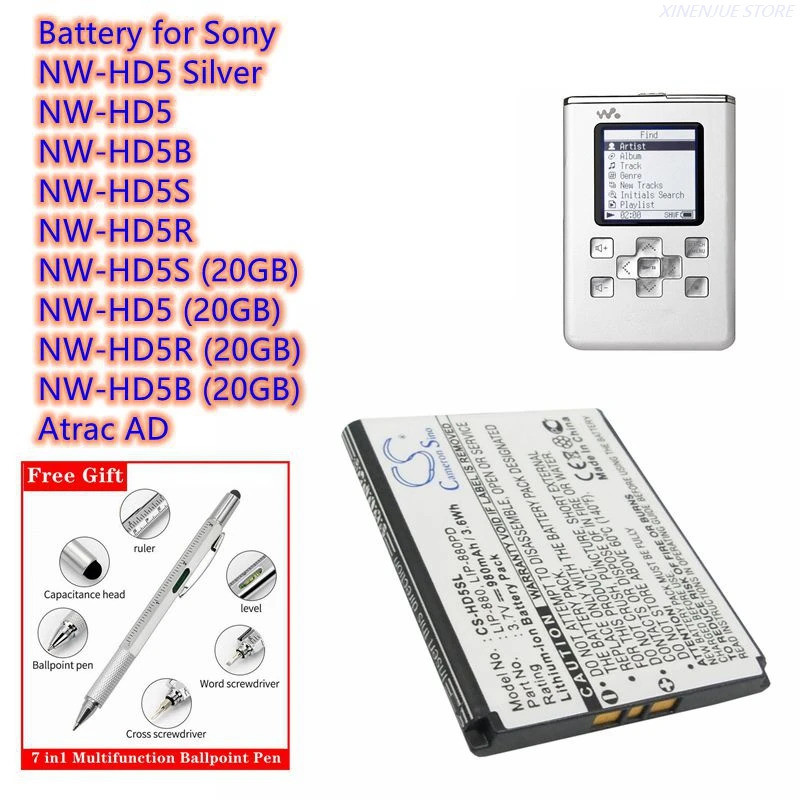 Media Player แบตเตอรี่ 3.7V/980mAh LIP-880, LIP-880PD, LIP-880PD-B, 2-632-807-11 สําหรับ Sony NW-HD5