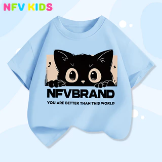 【พร้อมส่ง&COD】NFV KIDS เสื้อยืดแขนสั้นเด็ก💜ระบายอากาศ ลายพิมพ์แมวน่ารัก ใส่ได้ทั้งเด็กชายและเด็กหญิง YG438