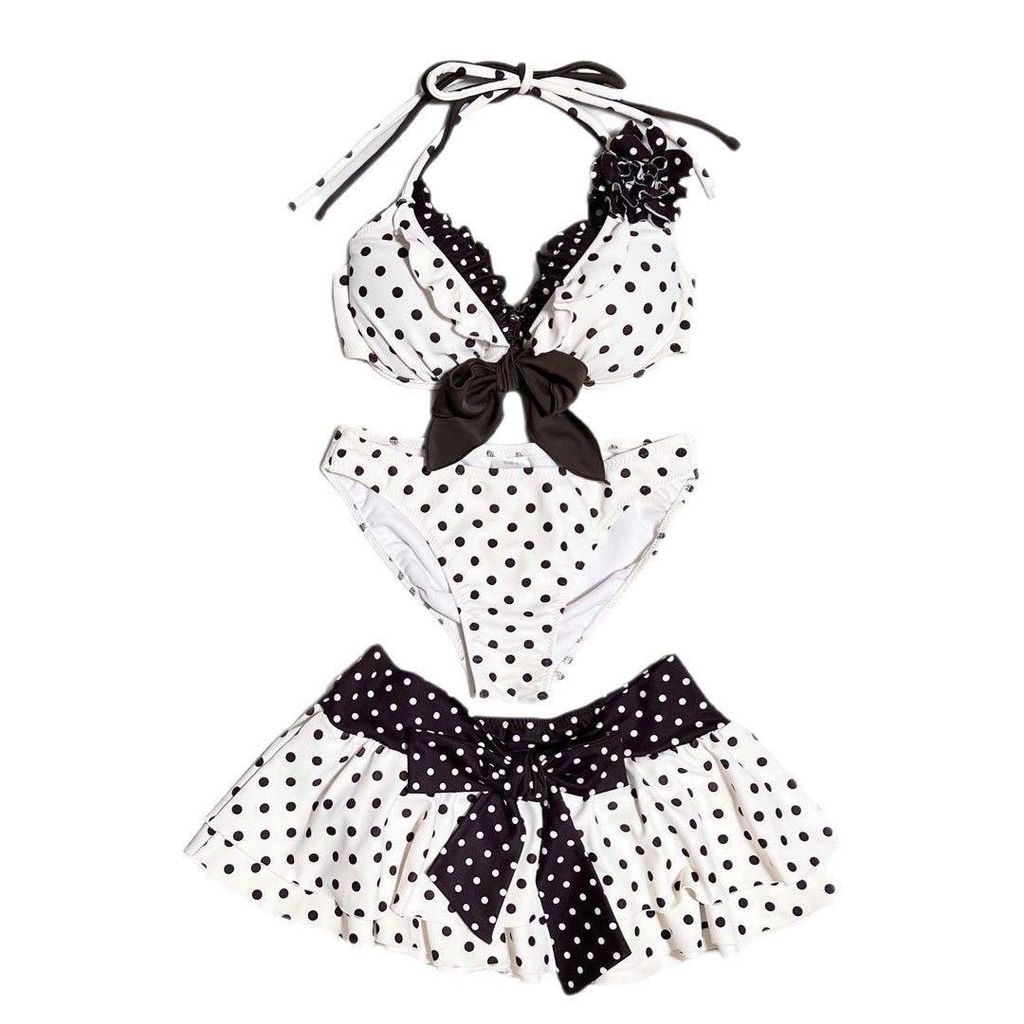 สาวร้อน Laced-Up ชุดสามชิ้น y2k เซ็กซี่คอ Half-Dot กระโปรงบิกินี่ 2026 ยุโรปอเมริกันแฟชั่นคลื่นหญิงแ