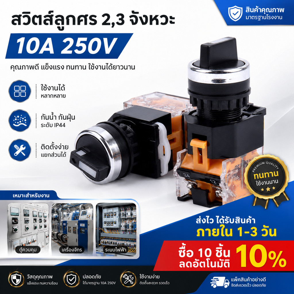 💥SC สวิตซ์ลูกศร 2 จังหวะ / 3 จังหวะ NO NC รุ่นประหยัด สีดำ ซีเล็คเตอร์สวิตซ์ (Selector Switch)