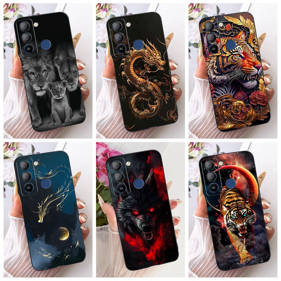 สําหรับ Tecno Pop 5 LTE ปลอก BD4 BD4i BD4a Cool แฟชั่นมังกร Tiger Lion สัตว์พิมพ์ปกอ่อนสําหรับ Tecno