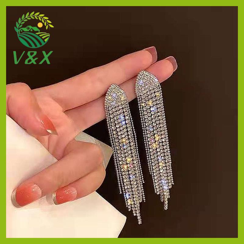 [Snowth] Long sel Full Rhinestone Drop ต่างหูสําหรับผู้หญิง Ovsize คริสตัล Dangle ต่างหูแฟชั่นเครื่องประดับ [zkm]