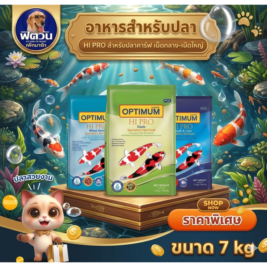 OPTIMUM อาหารปลาคาร์ฟออพติมั่ม 3 สูตร เม็ด M,L  7 กิโลกรัม{อาหารปลา}
