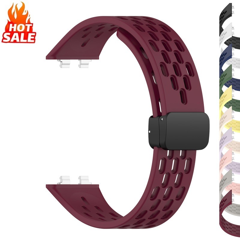 หัวเข็มขัดแม่เหล็ก Breathable กีฬาสายรัดซิลิโคนสําหรับ Huawei Band 11/Band 11 Pro NFC สายคล้องคอสําห