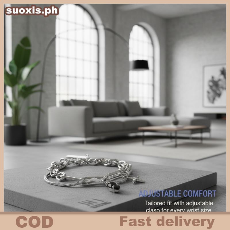 Simple Staed Snake Chain Bracelet Links Bracelet Cross Charm Pendant Adjustable Jewelry