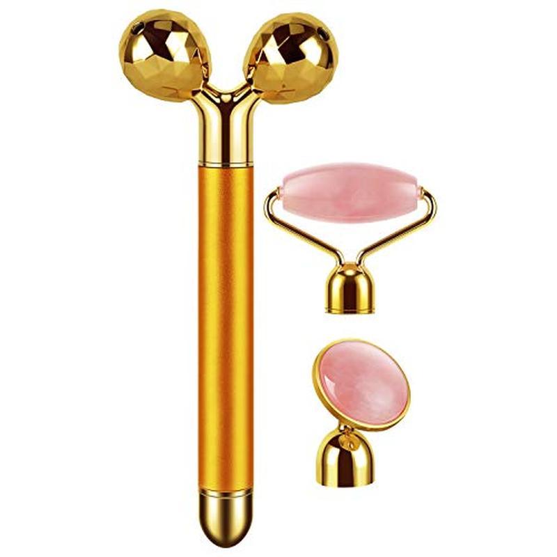 ลูกกลิ้งหน้าไฟฟ้า & เครื่องนวดหน้า 3-IN-1 3D Roller Rose Quartz