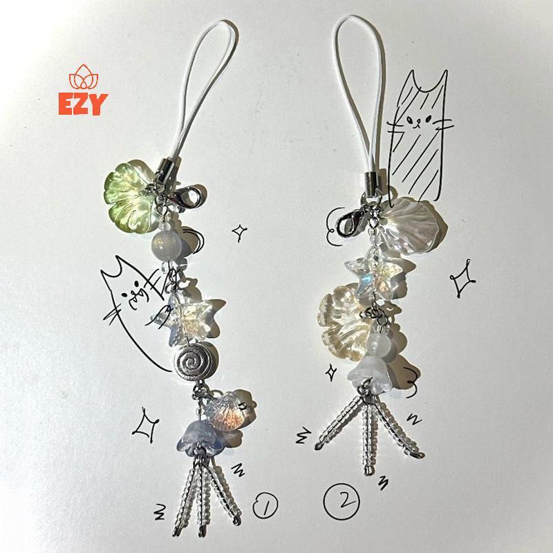 EZY น่ารักโทรศัพท์ Charm สายคล้องฤดูร้อน Ocean สไตล์เปลือกหอย Jelly Fish จี้ Key สายคล้องสาวผู้หญิงก