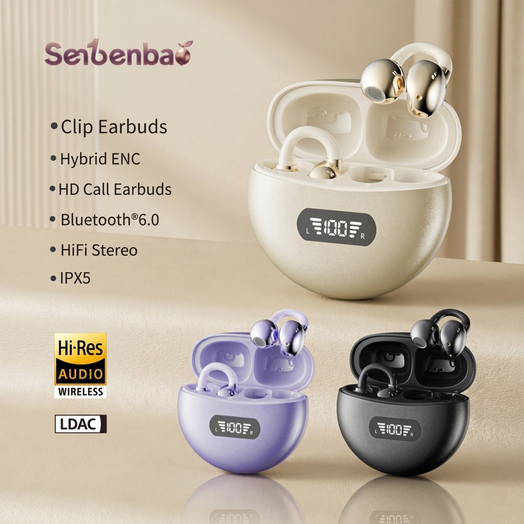 Senbenbao Q71 หูฟังไร้สายแบบหนีบหู BT 6.0 ENC Dual Mic สําหรับ Clear Calls จอแสดงผล LED อายุการใช้งานแบตเตอรี่ยาวนาน Electroplated พรีเมี่ยมดู XF55