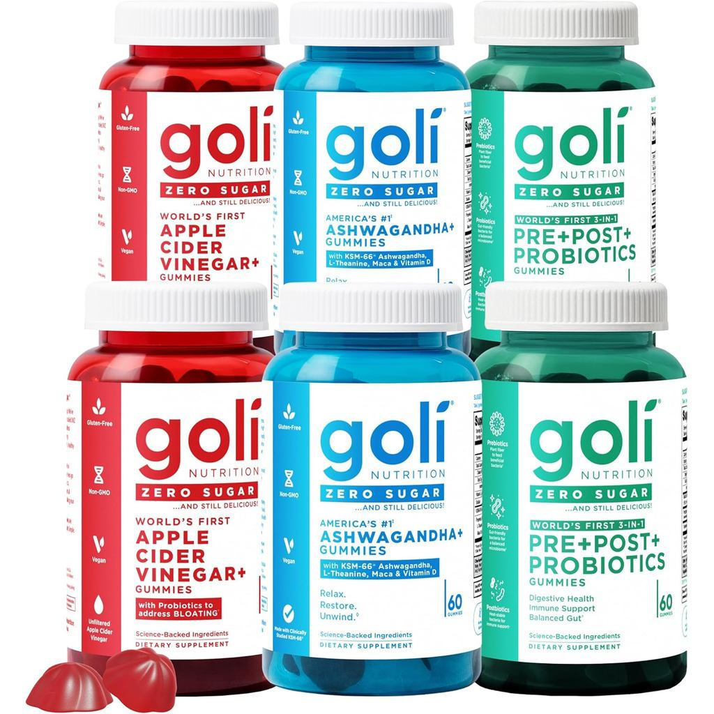 Goli Zero Sugar 6 Pack Bundle - Worlds First 3-in-1 Pre, Post, Probiotic, Apple Cider Vinegar พร้อมว
