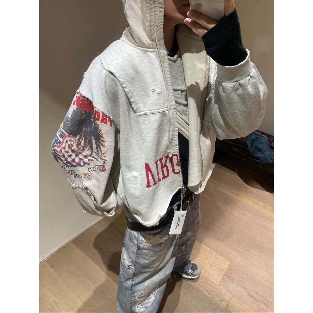 G6CP Protocol index Reversed patchwork distressed zipper hoodie jacket Tarzzan Same Style