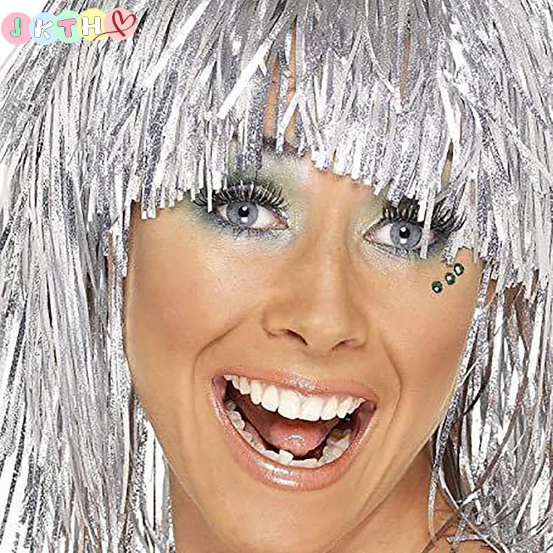JKTH ฟอยล์ Tinsel วิกผมเครื่องแต่งกายคอสเพลย์ตลกเงาหมวกโลหะอุปกรณ์เสริมผมสําหรับ Party Carnival Masq