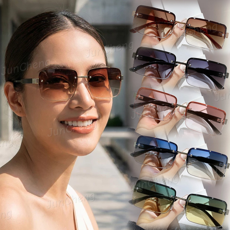 แว่นกันแดดไร้กรอบ UV400 ทรงสี่เหลี่ยม เลนส์ไล่สี ผู้หญิงผู้ชาย ใส่แล้วหน้าเล็ก ถ่ายรูปสวยมาก แฟชั่นเกาหลี รุ่น