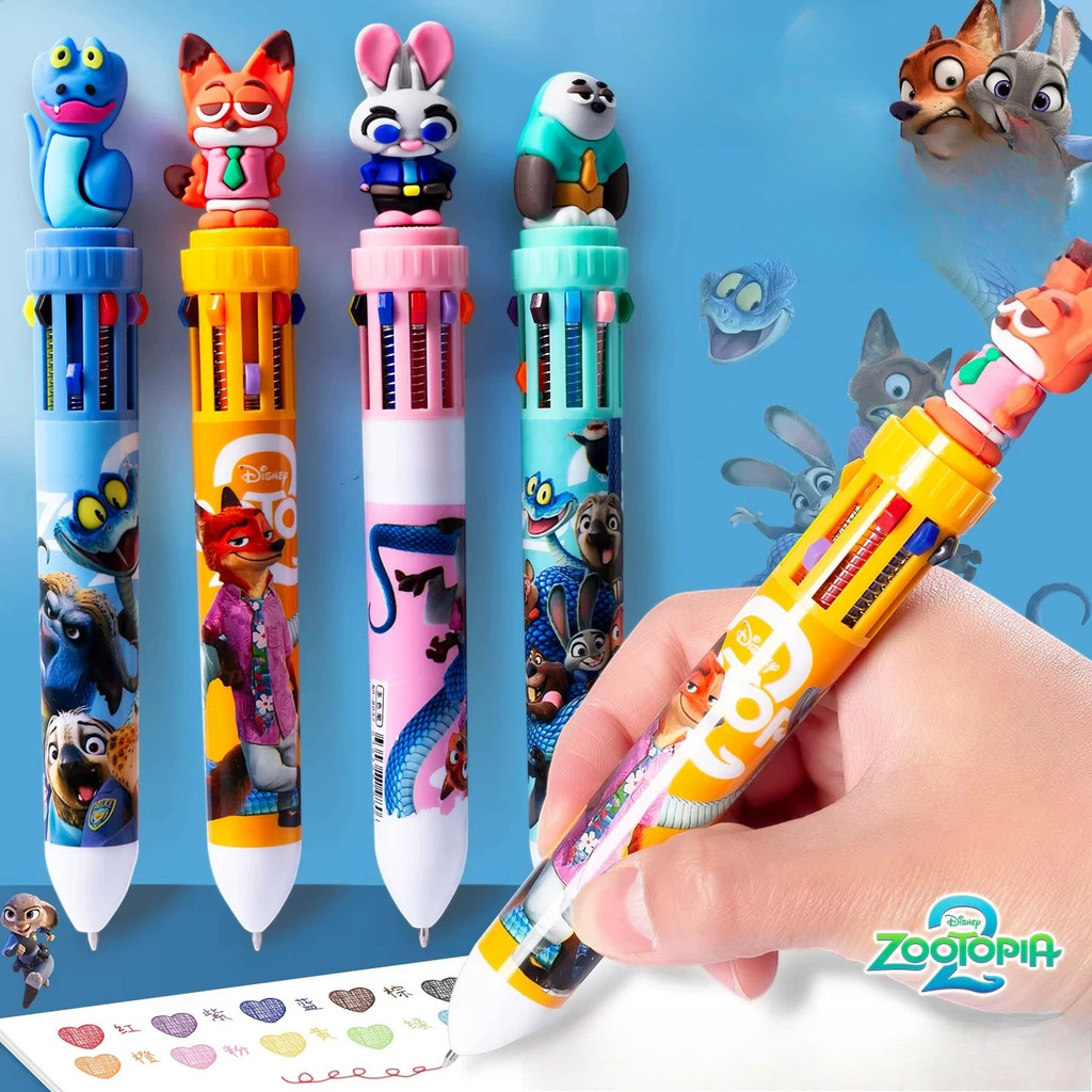 4pcs Zootopia 2 ปากกาหลากสีปากกาลูกลื่น 10 สี Ledger Stroke Key เครื่องหมาย Judith Nick สีสันน้ํามันปากกา