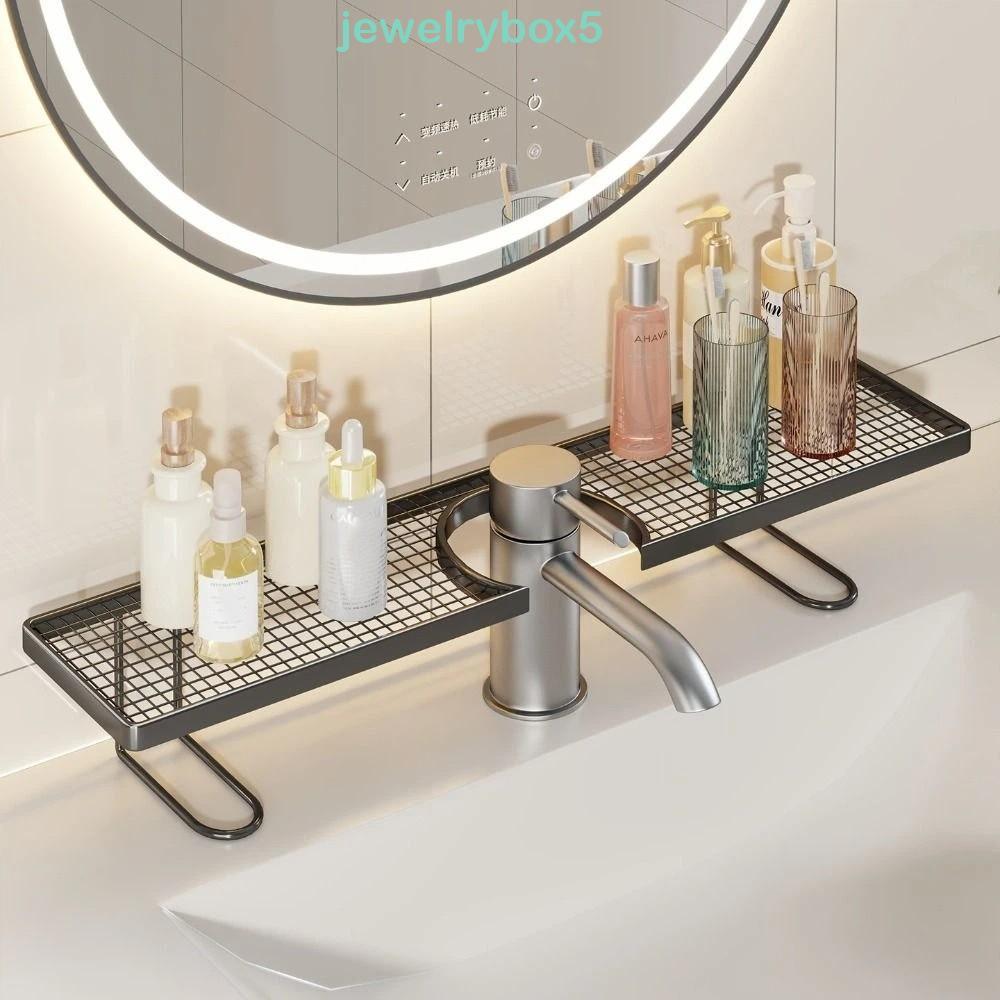 JEWELRYBOX5 ชั้นเก็บของในห้องน้ํา, ตาข่าย Universal Faucet Storage Shelf สไตล์โมเดิร์นไม่ต้องเจาะรู Simple Water Draining Counter Organizer Washstand