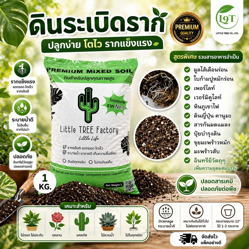 ดินปลูกฟิโลเดนดรอน เปปเปอร์ มอนสเตอรา เงินไหลมา 1กิโลกรัม VDO