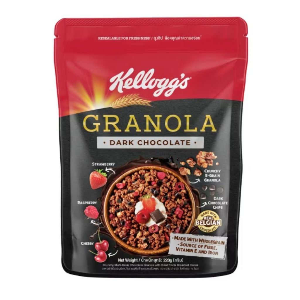 เคลล็อกส์ ดาร์กช็อกโกแลตกราโนลา (Kellogg’s Dark Chocolate Granola 220g.)