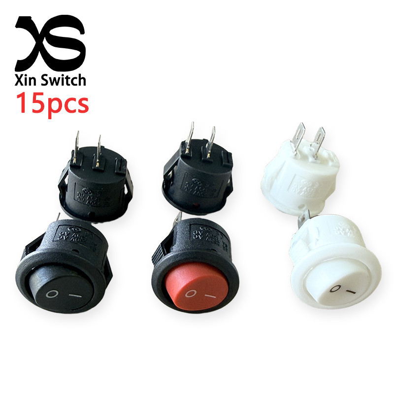 15PCS KCD11 สวิตช์โยกวงกลมขนาดเล็ก 15 มม.เปิดสีดํา/สีขาว/สีแดง 2-Pin 3A 250V AC/6A 125V AC Snap-in สวิทช์