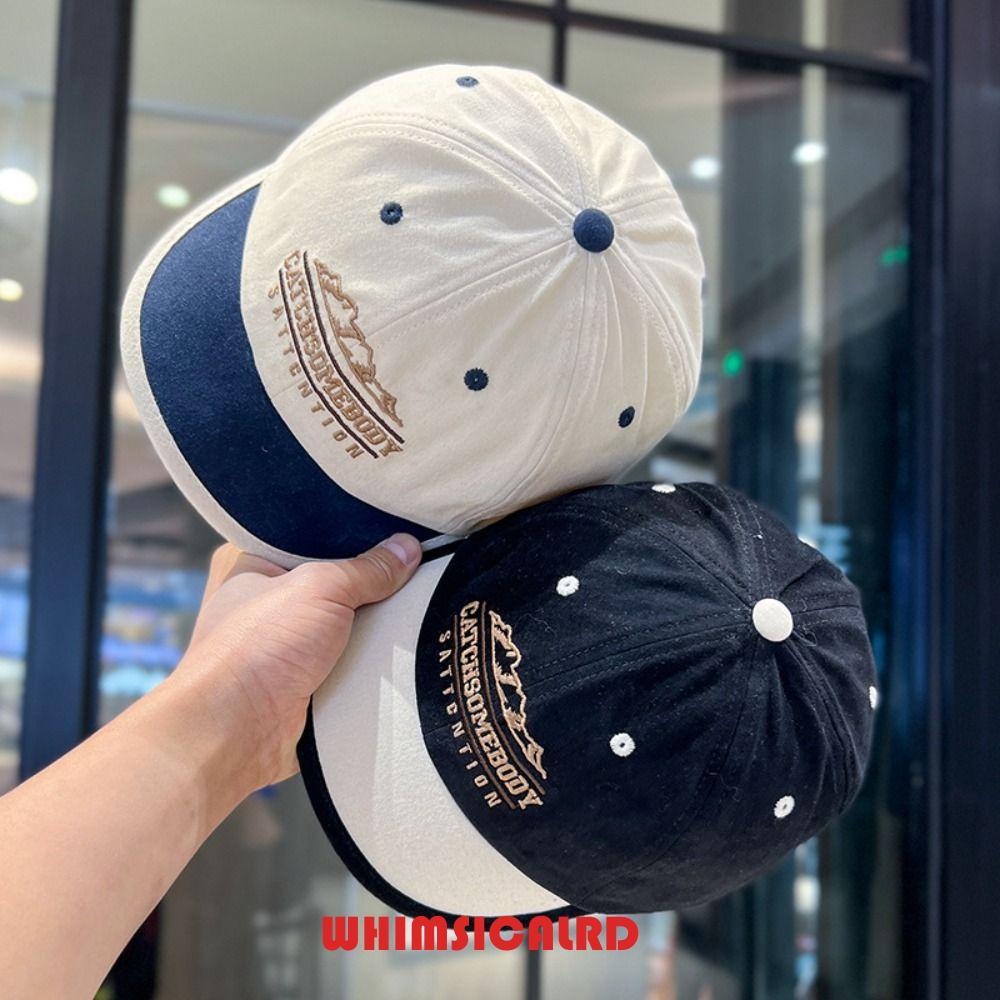 WHIMSICALRD หมวกเบสบอลปีกสั้น,หมวกเบสบอลตัวอักษรเย็บปักถักร้อยสไตล์เกาหลี,ลําลองอเนกประสงค์สีดินผ้าฝ้ายครีมกันแดดหมวกStreetwear