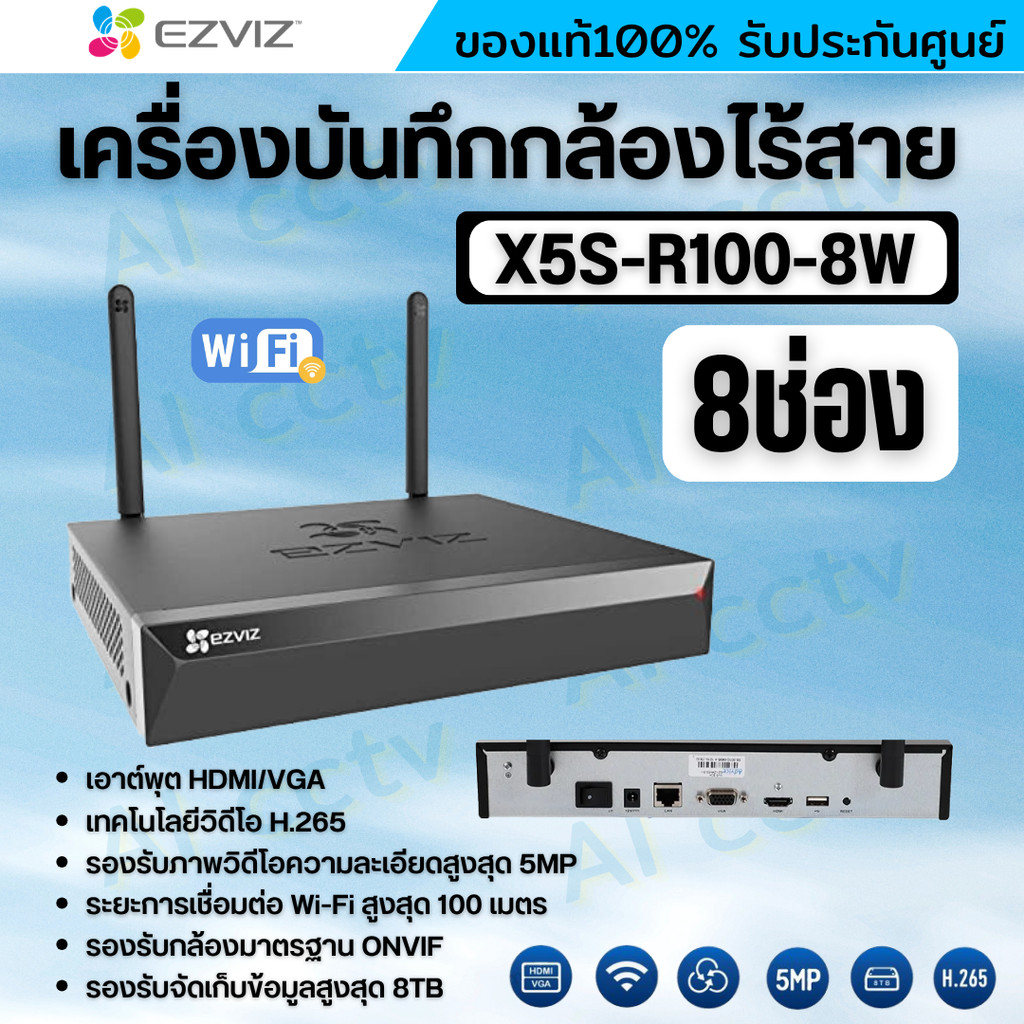 Ezviz X5S-8W NVR WiFi Video Recorder 8Ch เครื่องบันทึกไร้สาย รองรับกล้อง 5ล้านพิกเซล ต่อจอได้ รุ่นให