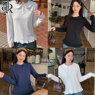 B&R พร้อมส่ง เสื้อแขนยาวสไตล์เกาหลีสำหรับผู้หญิง เสื้อยืดคอปกปีเตอร์แพนผ้าลูกไม้ ชั้นฐานด้านใน ขนาด M-2XL