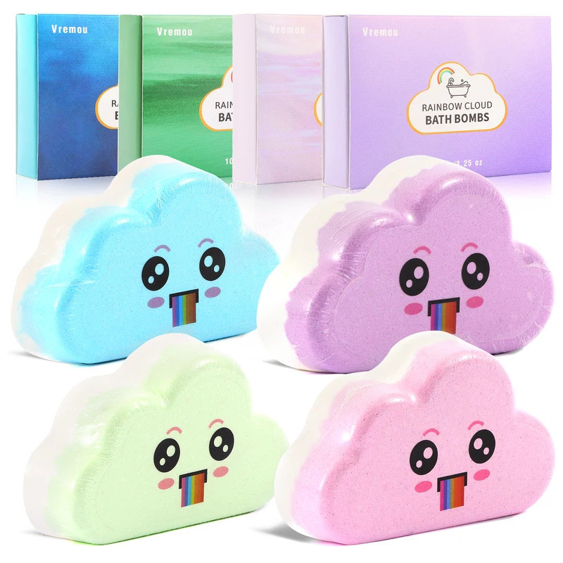 1 ชิ้น/4 ชิ้น Rainbow Bath Bombs ชุดของขวัญ, Handmade Organic Bath Bombs สําหรับเด็กผู้หญิง, Natural