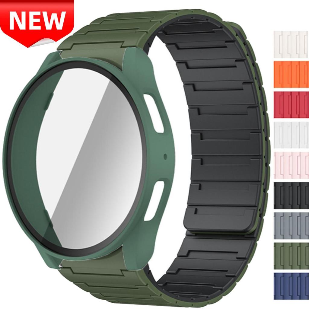 2-IN-1 แม่เหล็ก + กรณีแก้วสําหรับ Samsung Galaxy Watch 7 44 มม.40 มม.PC ป้องกันสําหรับ Galaxy Watch 