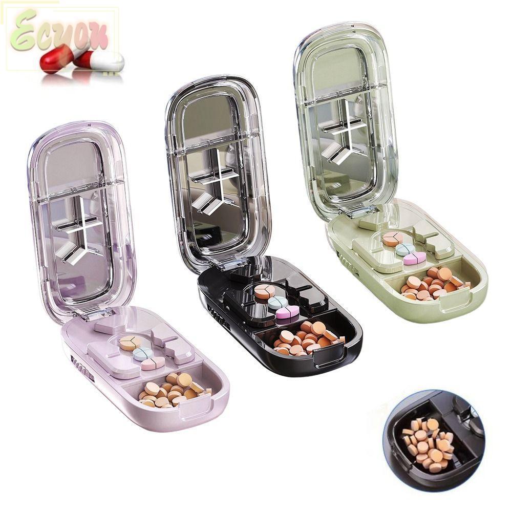 ECYOU กล่องเก็บเครื่องตัดยา, Divider Organizer ยาแท็บเล็ต Quartering Pill Cutter, กันฝุ่น Crusher Pi