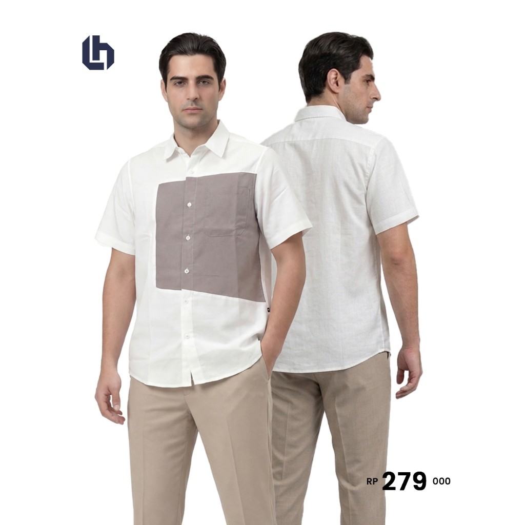 KATUN KEMEJA Luqman Hakim - Kemko Zahy - เสื้อเชิ้ตแขนสั้นผู้ชายมุสลิมเนื้อผ้าฝ้ายทอลายทแยงหรูหราสบา