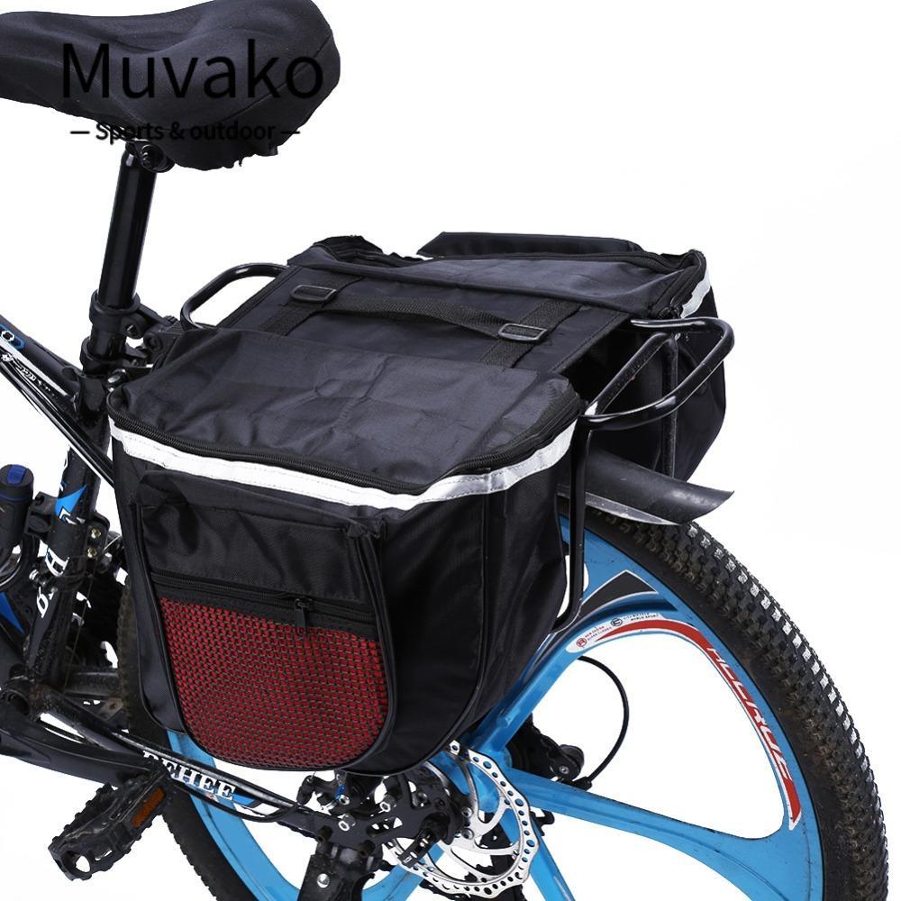 MUVAKO กระเป๋าจักรยานความจุ 25 ลิตรพร้อมตะขอปรับได้ Double Pannier Bag, แถบสะท้อนแสง WIth ทนทาน 600D ผ้ากันน้ํากระเป๋าปั่นจักรยานกิจกรรมปั่นจักรยาน