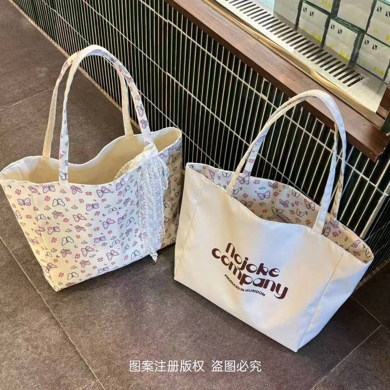 New Korean Style Lazy Double-Sided Canvas Bag Versatile Student Large Capacity Bag Commute Leisure Shoulder Tote Bag vPUH