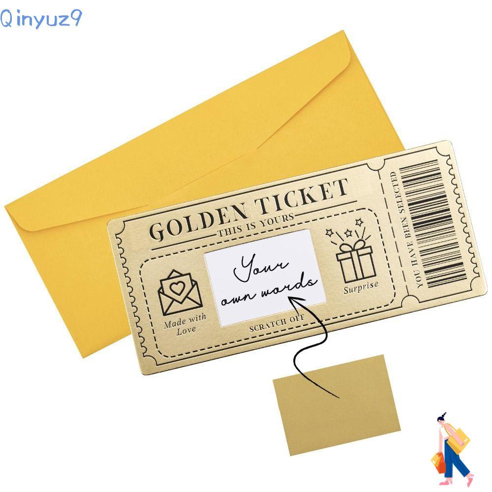 QINYUZ9 Golden Ticket Scratch- Card,พร้อมซองจดหมายคอนเสิร์ตตั๋ว,Partfavor RaffleของขวัญScratch Ticke