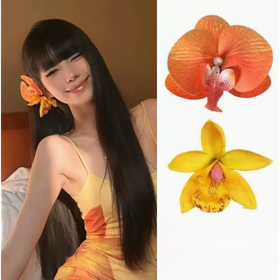 กิ๊บติดผมดอกไม้กล้วยไม้โบฮีเมียน - กิ๊บติดผมลายดอกไม้สีสันสดใสพร้อมมุกเทียมสําหรับผู้หญิงสไตล์ซัมเมอร์และบีช