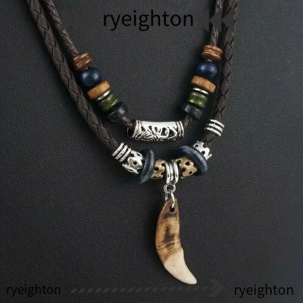 RYEIGHTON Vintage Wolf Tooth จี้, Handmade Wolf Fang Weaved สร้อยคอสวดมนต์, 2024 สาน Vintage Trendse